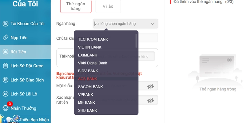 Rút Tiền XX88 - Hướng Dẫn Các Bước Giao Dịch Nhanh Chóng 12 Thêm thẻ ngân hàng để rút tiền XX88 về